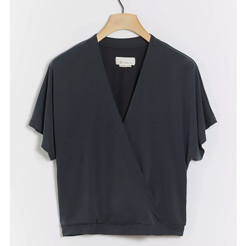 Anthropologie Ayla Surplice Top Blouse Womens Medium Charcoal Boho Hippie Career